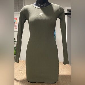 Wild Fable Olive Green Ribbed Long Sleeve Dress, Size XS